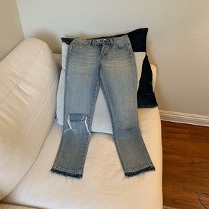 Amo distressed ankle length high rise jeans